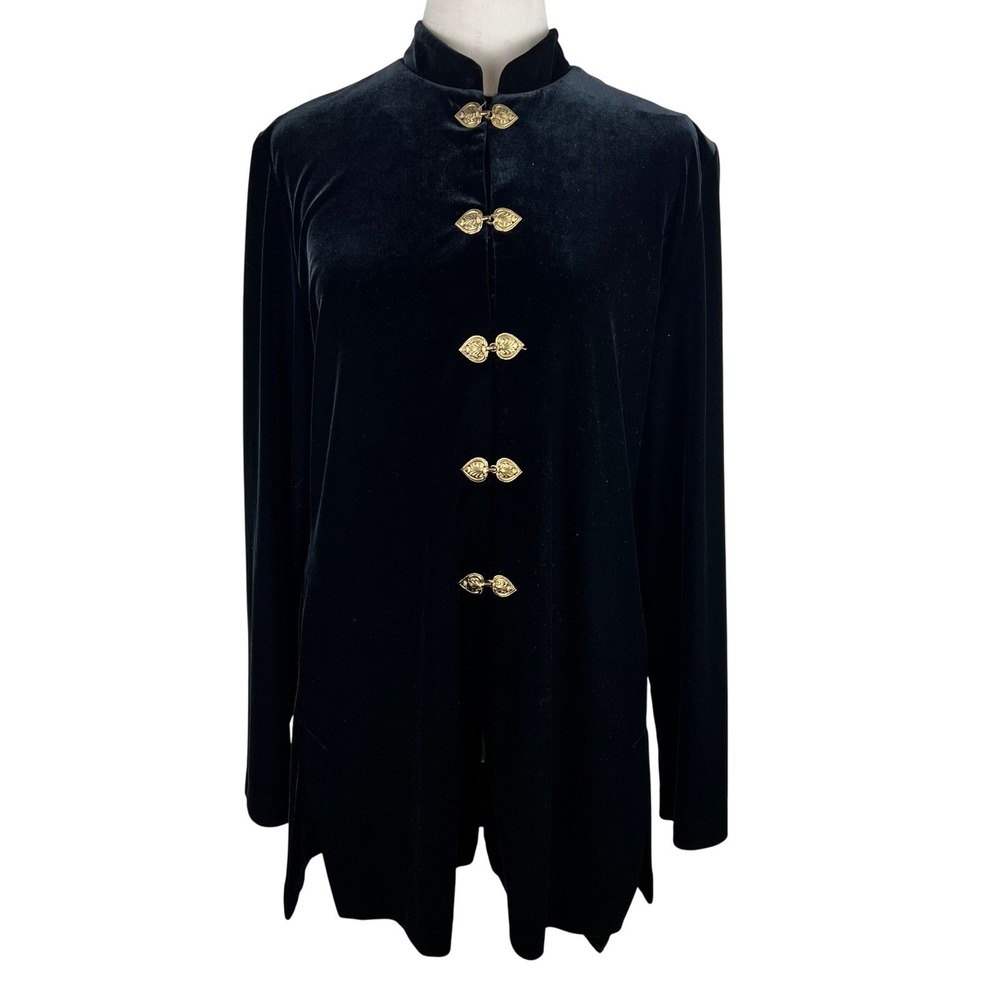 Vintage Black Velvet Tunic Top 10 Gold Heart Clasps Gothic High Neck Steampunk